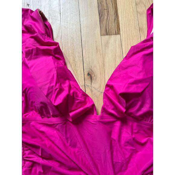 NWT J. Crew Pink Fushia One Piece Swim Suit Ruched Ruffle V Neck Women's 24 - Picture 7 of 9